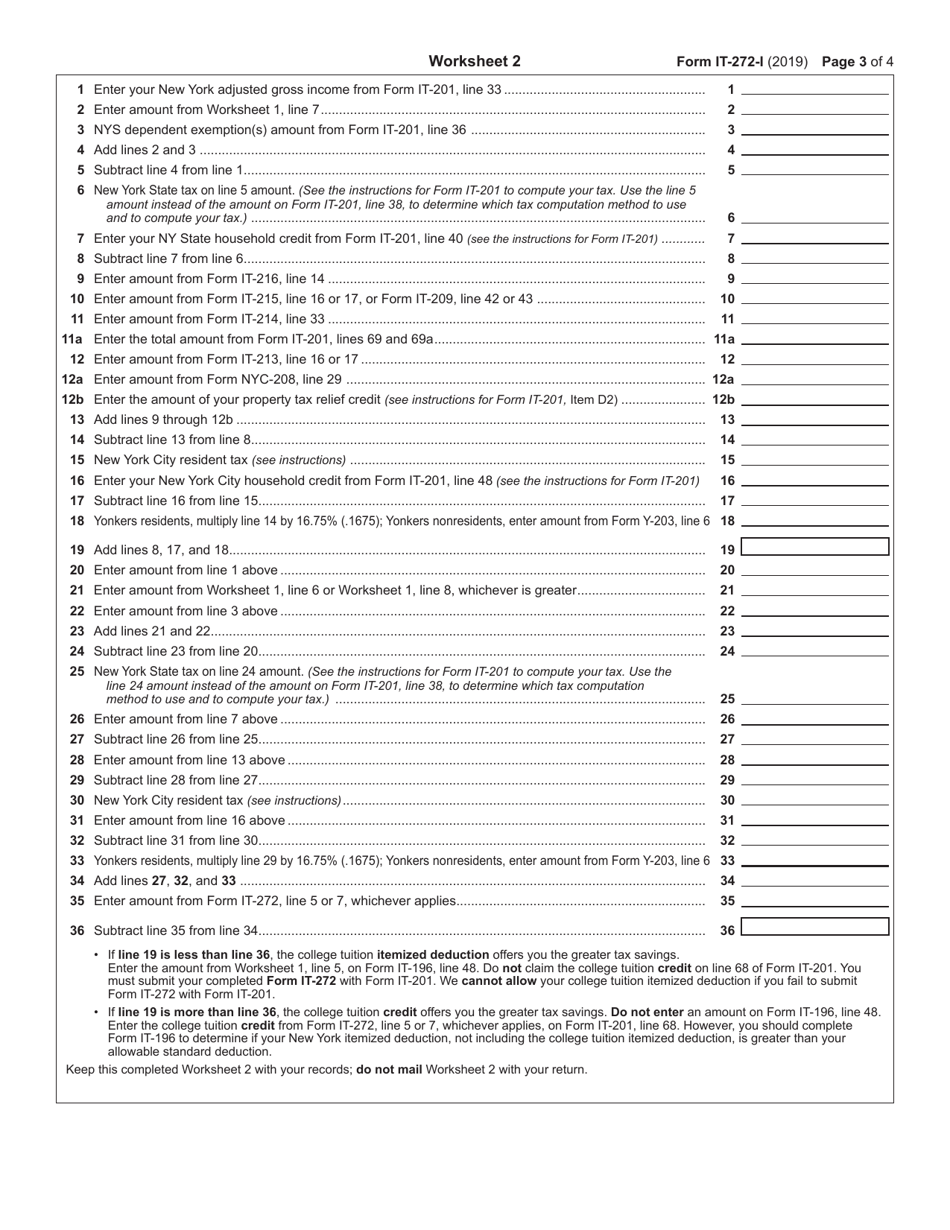 Instructions for Form IT-272 Claim for College Tuition Credit or Itemized Deduction - New York, Page 3
