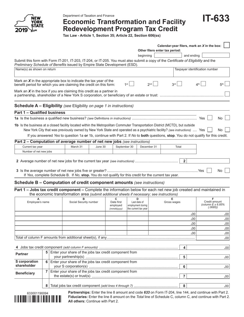 Form IT-633 Economic Transformation and Facility Redevelopment Program Tax Credit - New York, Page 1