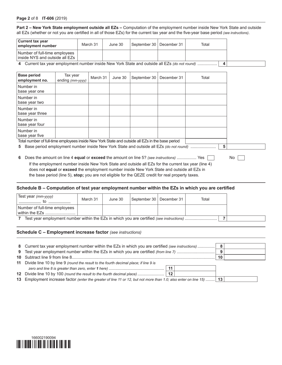 Form IT-606 Claim for Qeze Credit for Real Property Taxes - New York, Page 2