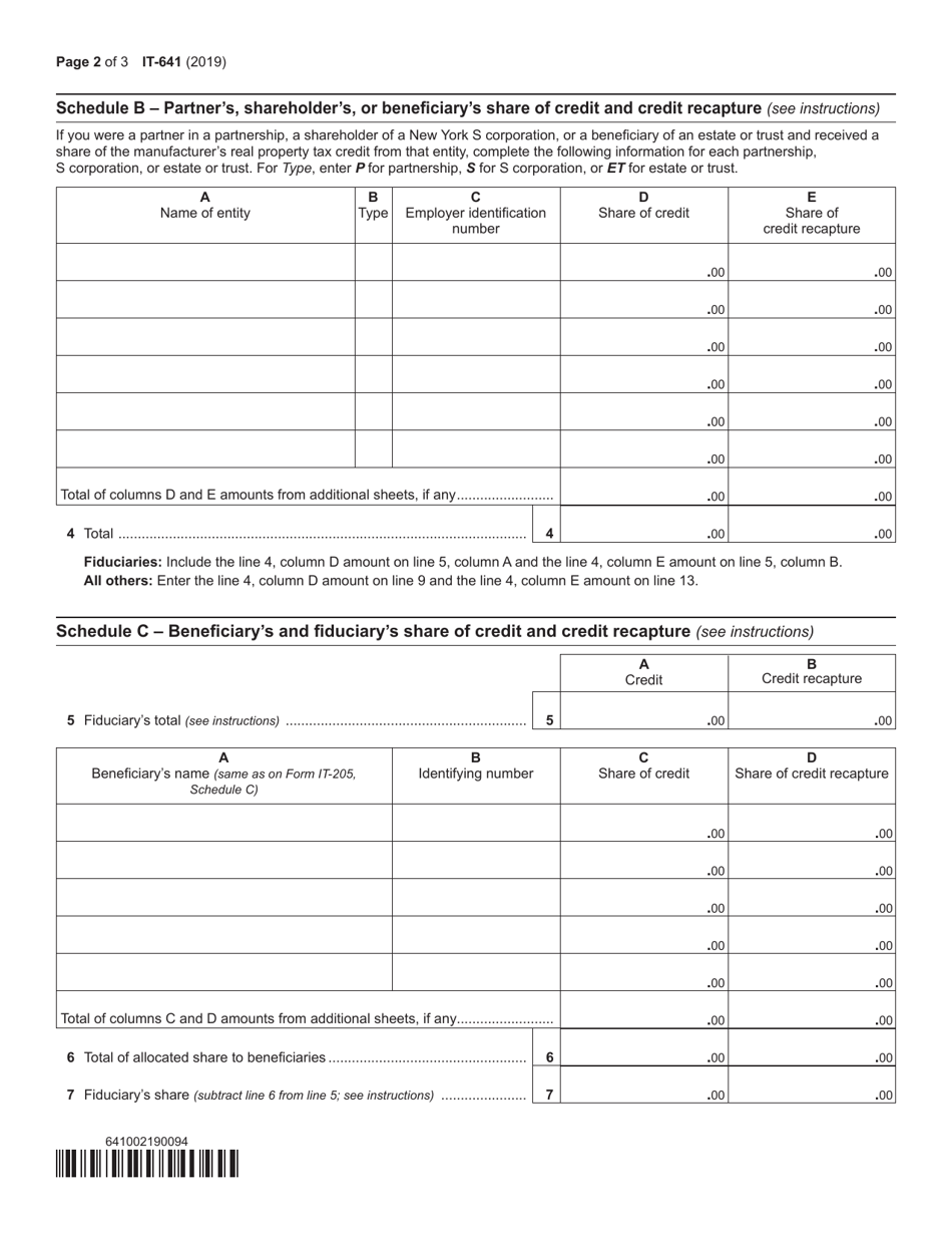 Form IT-641 Manufacturers Real Property Tax Credit - New York, Page 2