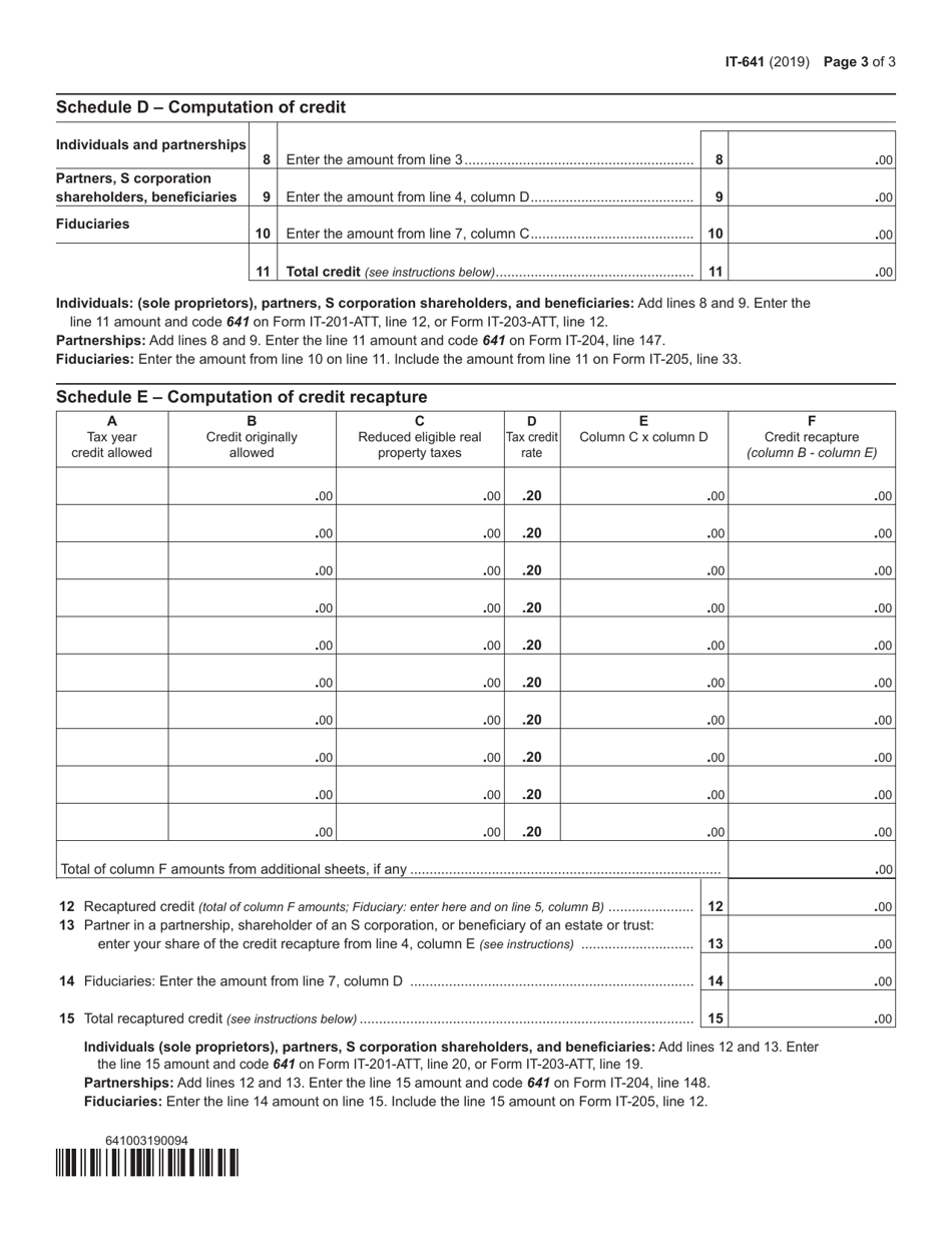Form IT-641 Manufacturers Real Property Tax Credit - New York, Page 3