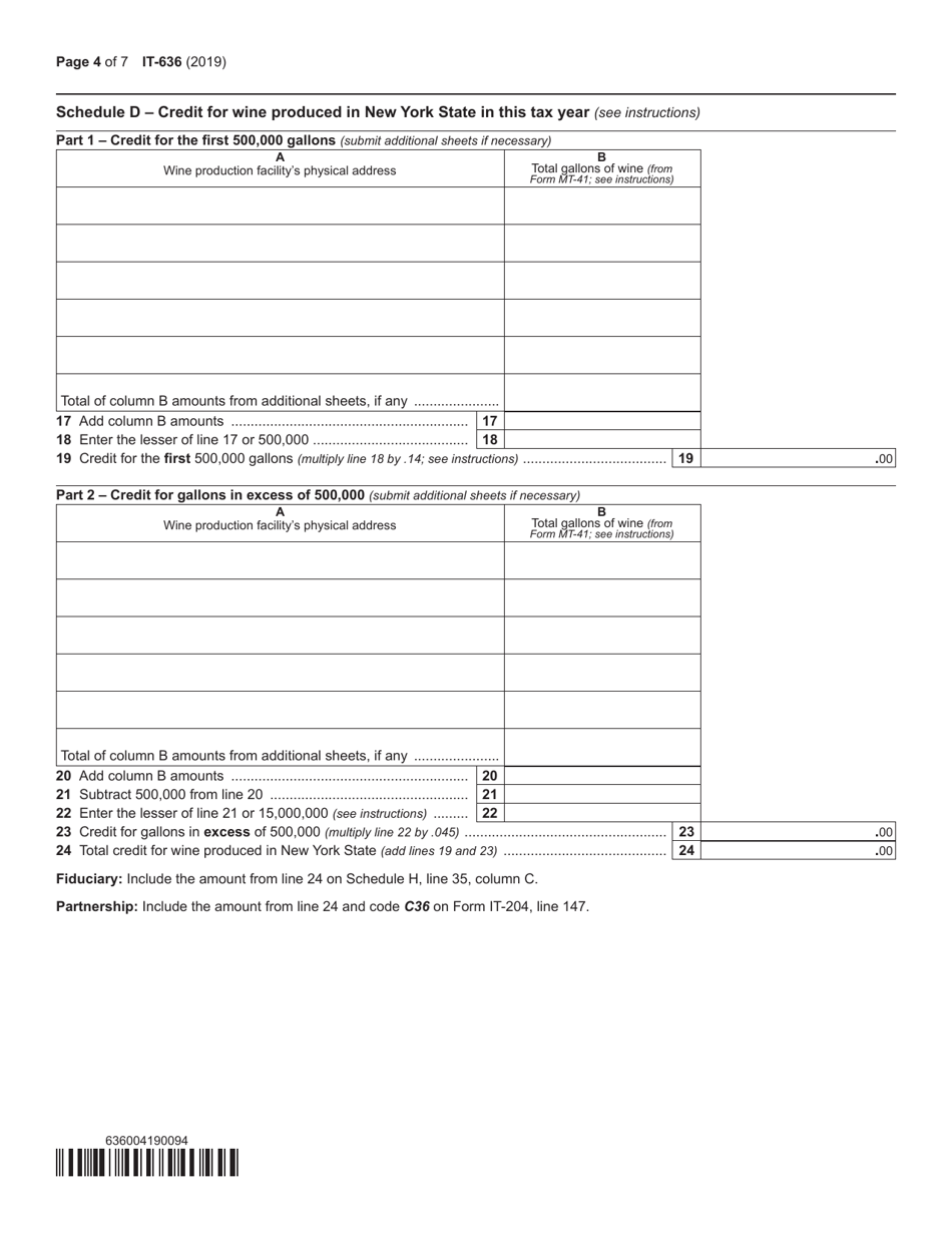 Form IT-636 Alcoholic Beverage Production Credit - New York, Page 4