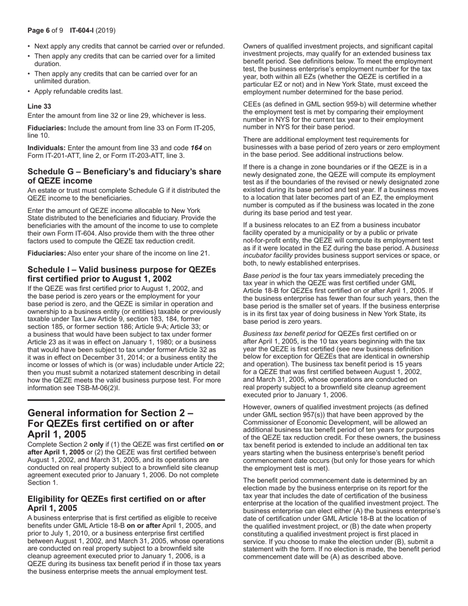 Instructions for Form IT-604 Claim for Qeze Tax Reduction Credit - New York, Page 6