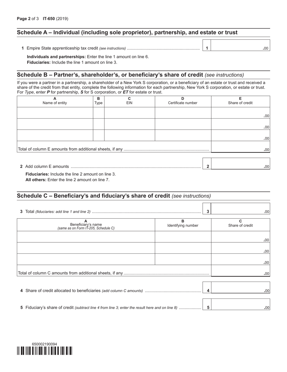 Form IT-650 Empire State Apprenticeship Tax Credit - New York, Page 2