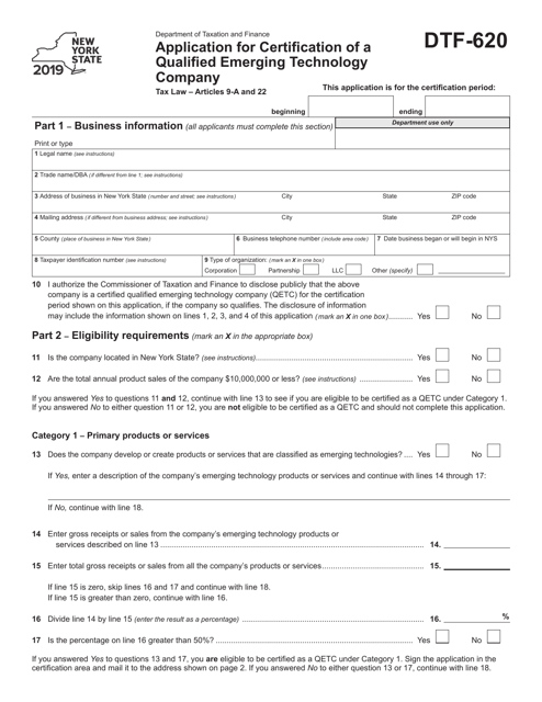 Form DTF-620 2019 Printable Pdf