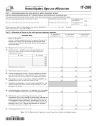 Document preview: Form IT-280 Nonobligated Spouse Allocation - New York