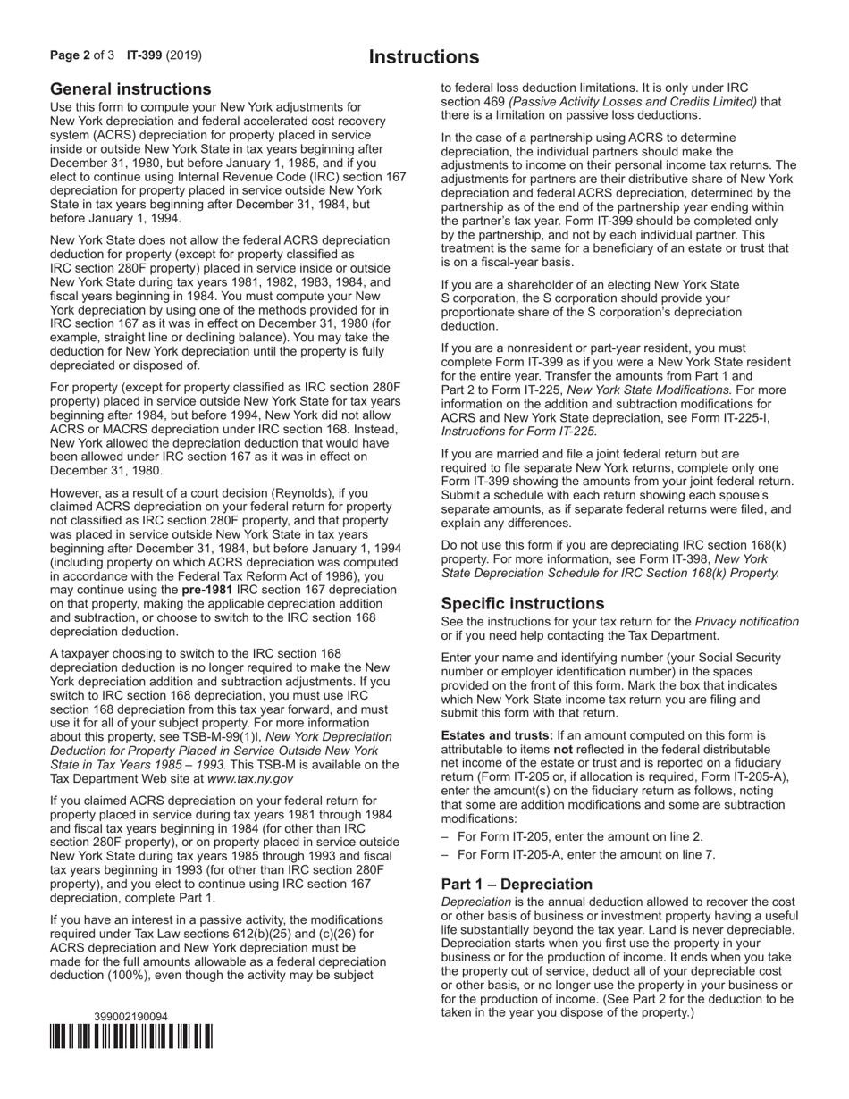 Form IT-399 New York State Depreciation Schedule - New York, Page 2