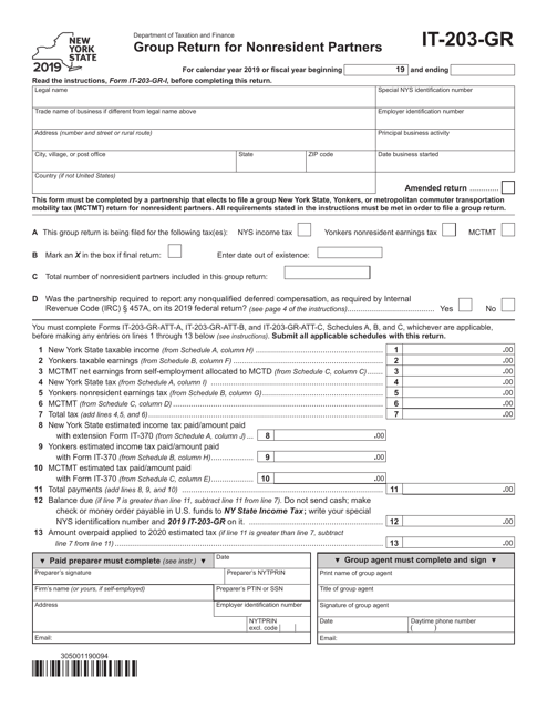 Form IT-203-GR - 2019 - Fill Out, Sign Online and Download Fillable PDF