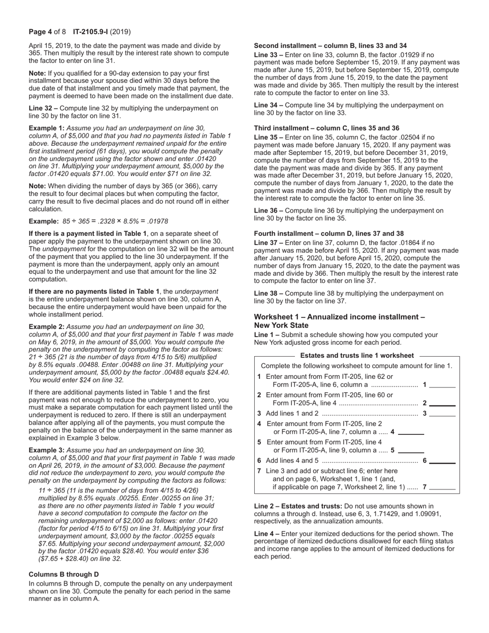 Instructions for Form IT-2105.9 Underpayment of Estimated Tax by Individuals and Fiduciaries - New York, Page 4