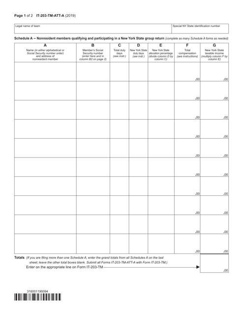 Form IT-203-TM-ATT-A Schedule A 2019 Printable Pdf