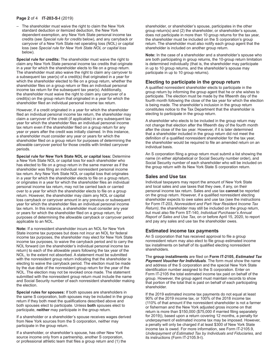 Instructions for Form IT-203-S Group Return for Nonresident Shareholders of New York S Corporations - New York, Page 2