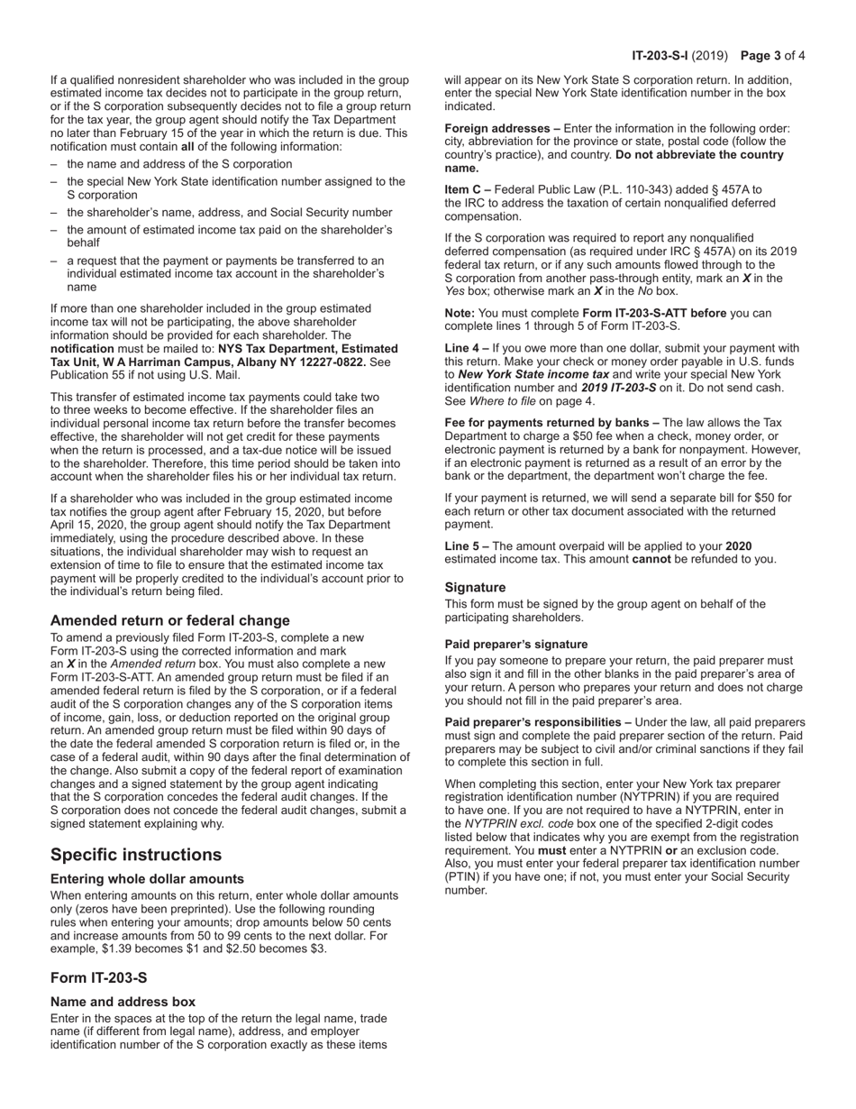 Instructions for Form IT-203-S Group Return for Nonresident Shareholders of New York S Corporations - New York, Page 3