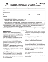 Form CT-2658-E Certificate of Exemption From Partnership Estimated Tax Paid on Behalf of Corporate Partners - New York