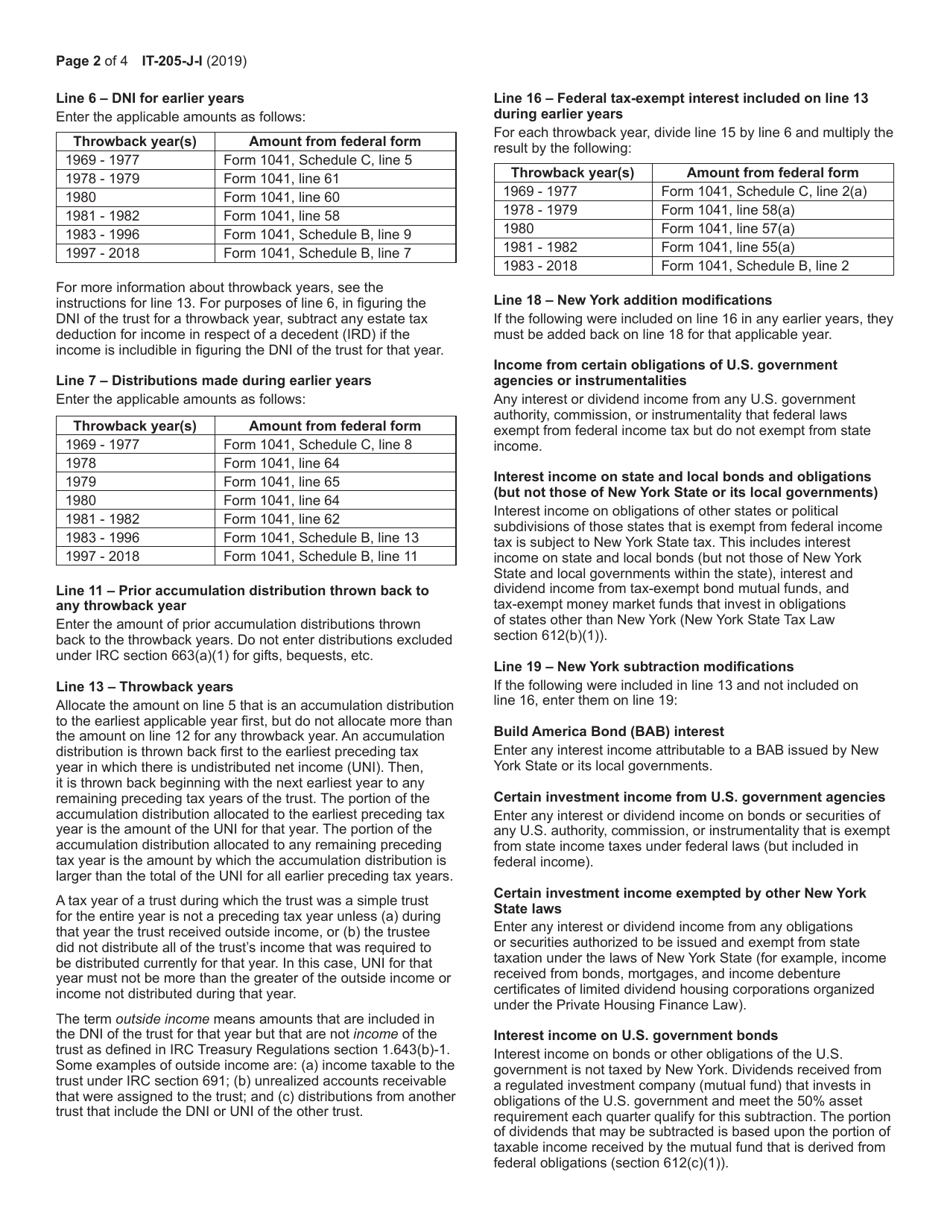 Instructions for Form IT-205-J New York State Accumulation Distribution for Exempt Resident Trusts - New York, Page 2