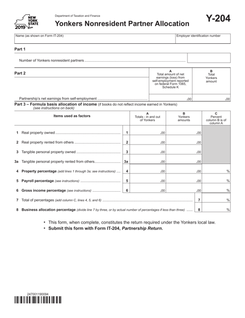 Form Y-204 2019 Printable Pdf