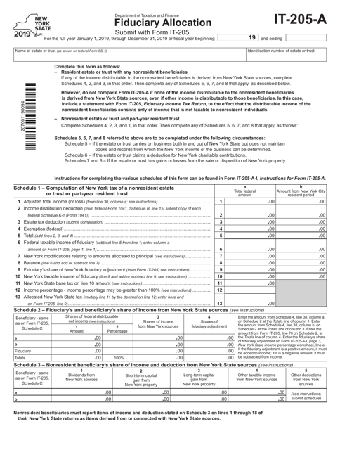 Form IT-205-A 2019 Printable Pdf