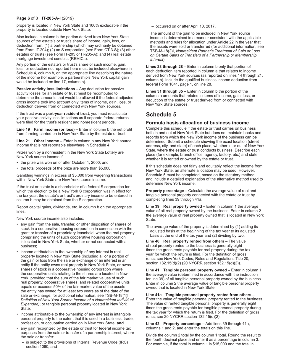 Instructions for Form IT-205-A Fiduciary Allocation - New York, Page 6
