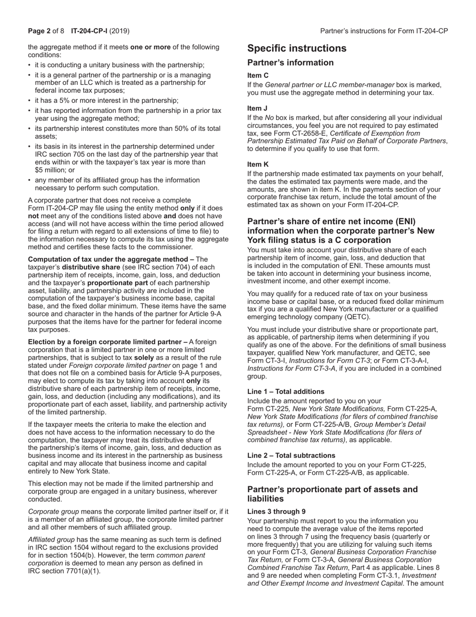 Instructions for Form IT-204-CP Schedule K-1 New York Corporate Partners Schedule - New York, Page 2