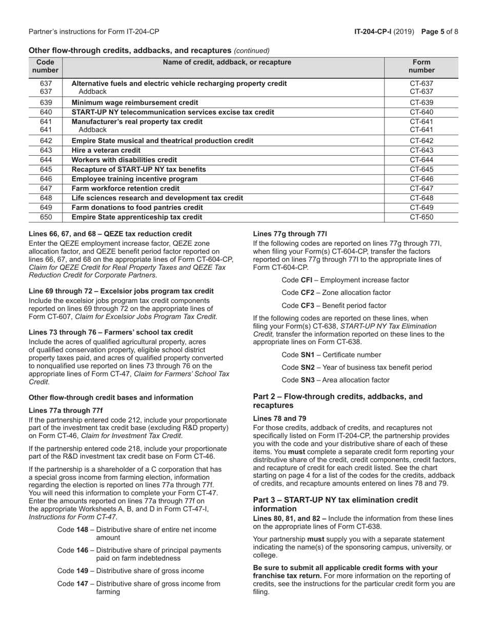Instructions for Form IT-204-CP Schedule K-1 New York Corporate Partners Schedule - New York, Page 5