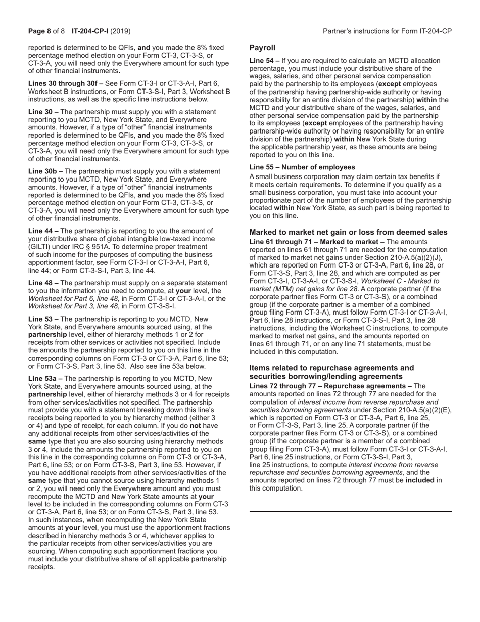 Instructions for Form IT-204-CP Schedule K-1 New York Corporate Partners Schedule - New York, Page 8