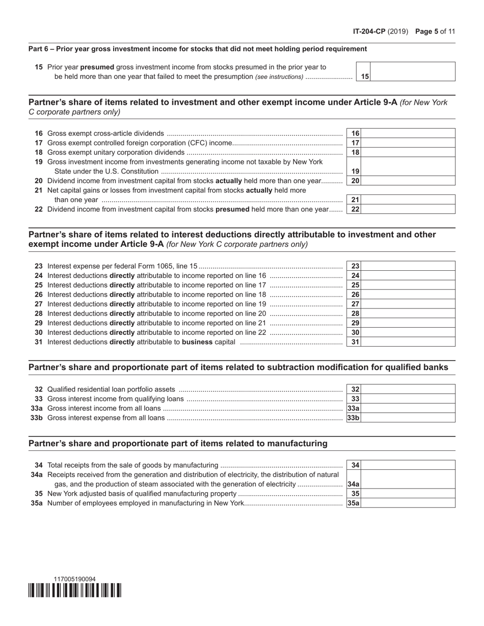 Form IT-204-CP Schedule K-1 New York Corporate Partners Schedule - New York, Page 5