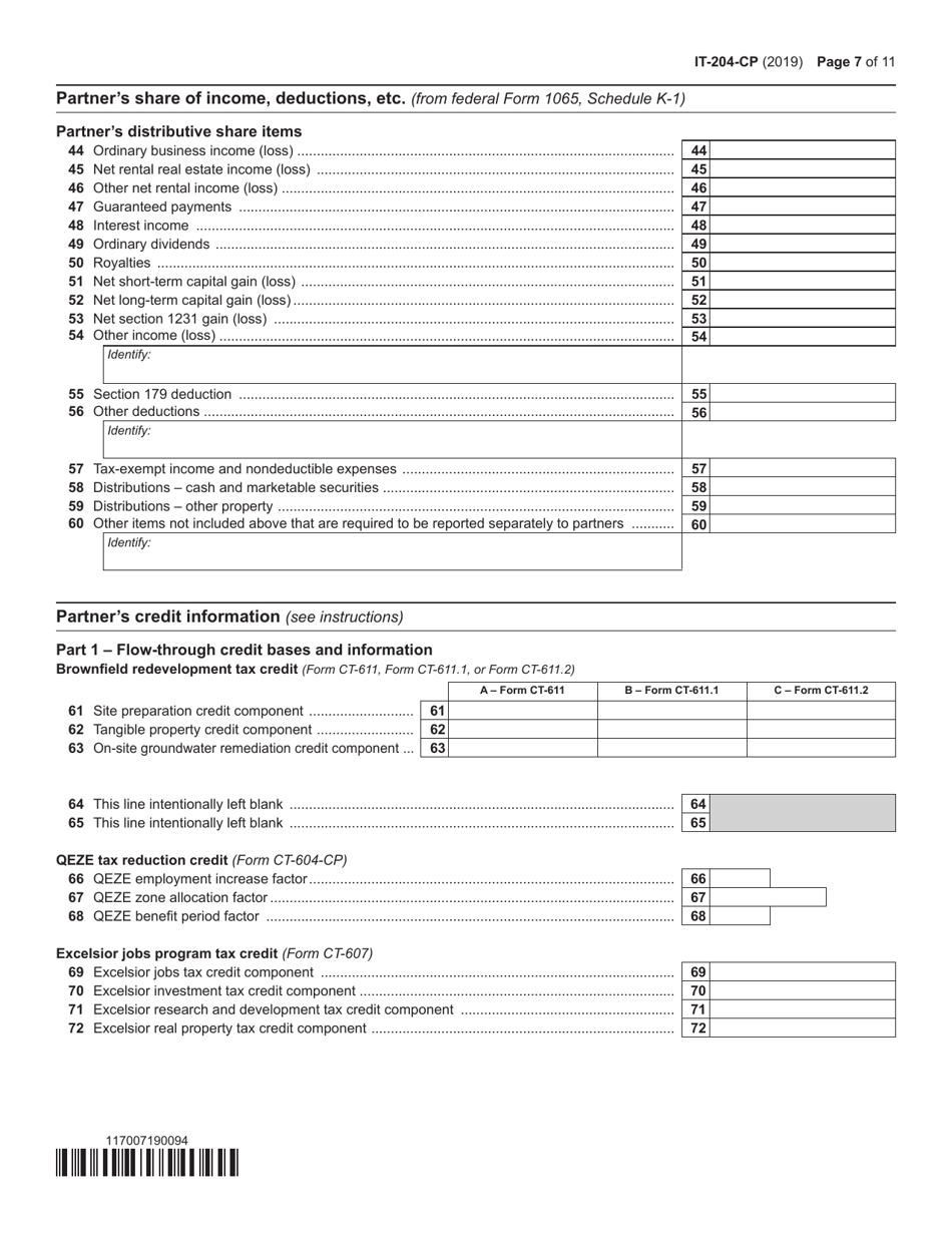 Form IT-204-CP Schedule K-1 New York Corporate Partners Schedule - New York, Page 7