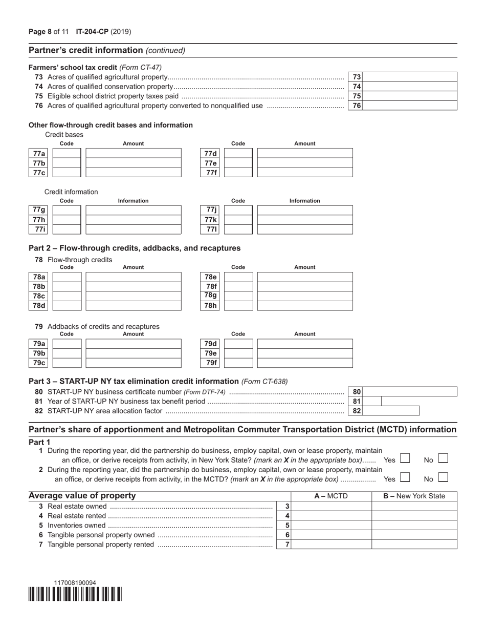 Form IT-204-CP Schedule K-1 New York Corporate Partners Schedule - New York, Page 8