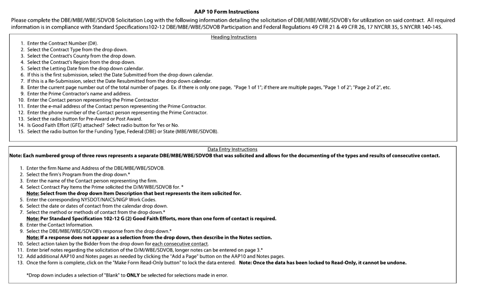 Form AAP10 Dbe / Mbe / Wbe / Sdvob Solicitation Log - New York, Page 2