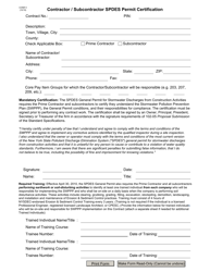 Form CONR5 &quot;Contractor / Subcontractor Spdes Permit Certification&quot; - New York