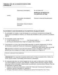 Notificacion De Peticion Por Incumplimiento De Pago - New York City (Spanish)