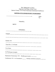 &quot;Defendant(S) Homeowner's Worksheet&quot; - Queens County, New York