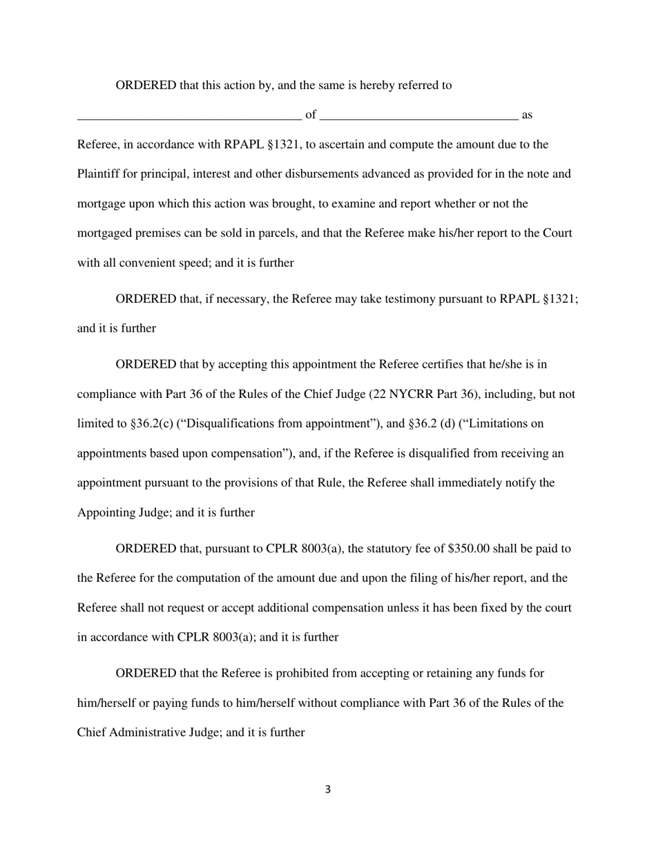 Order of Reference and Default Judgment Template - Queens County, New York, Page 3