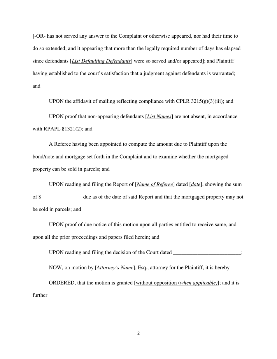 Order Confirming Referee Report and Judgment of Foreclosure and Sale Template - Queens County, New York, Page 2