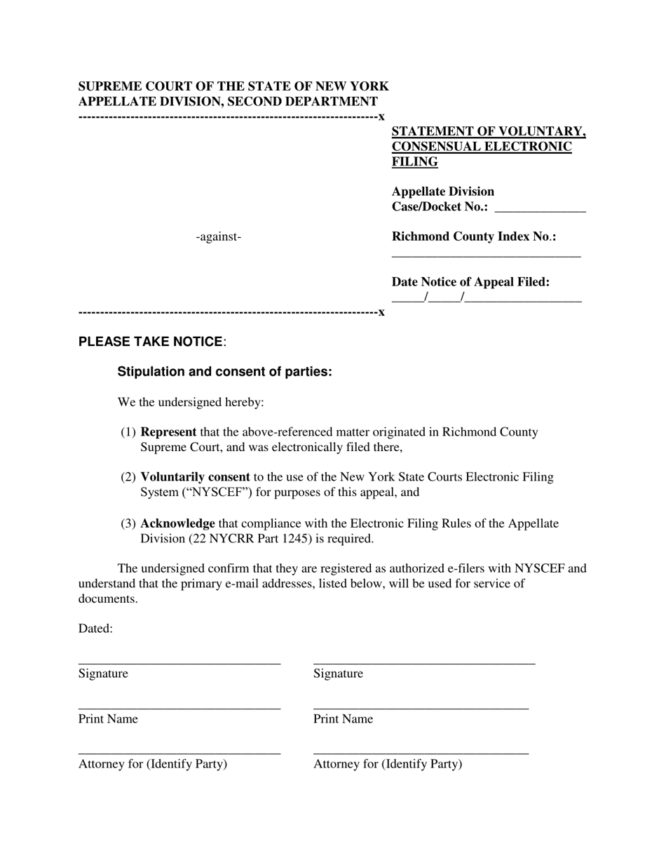 Statement of Voluntary, Consensual Electronic Filing - New York, Page 1