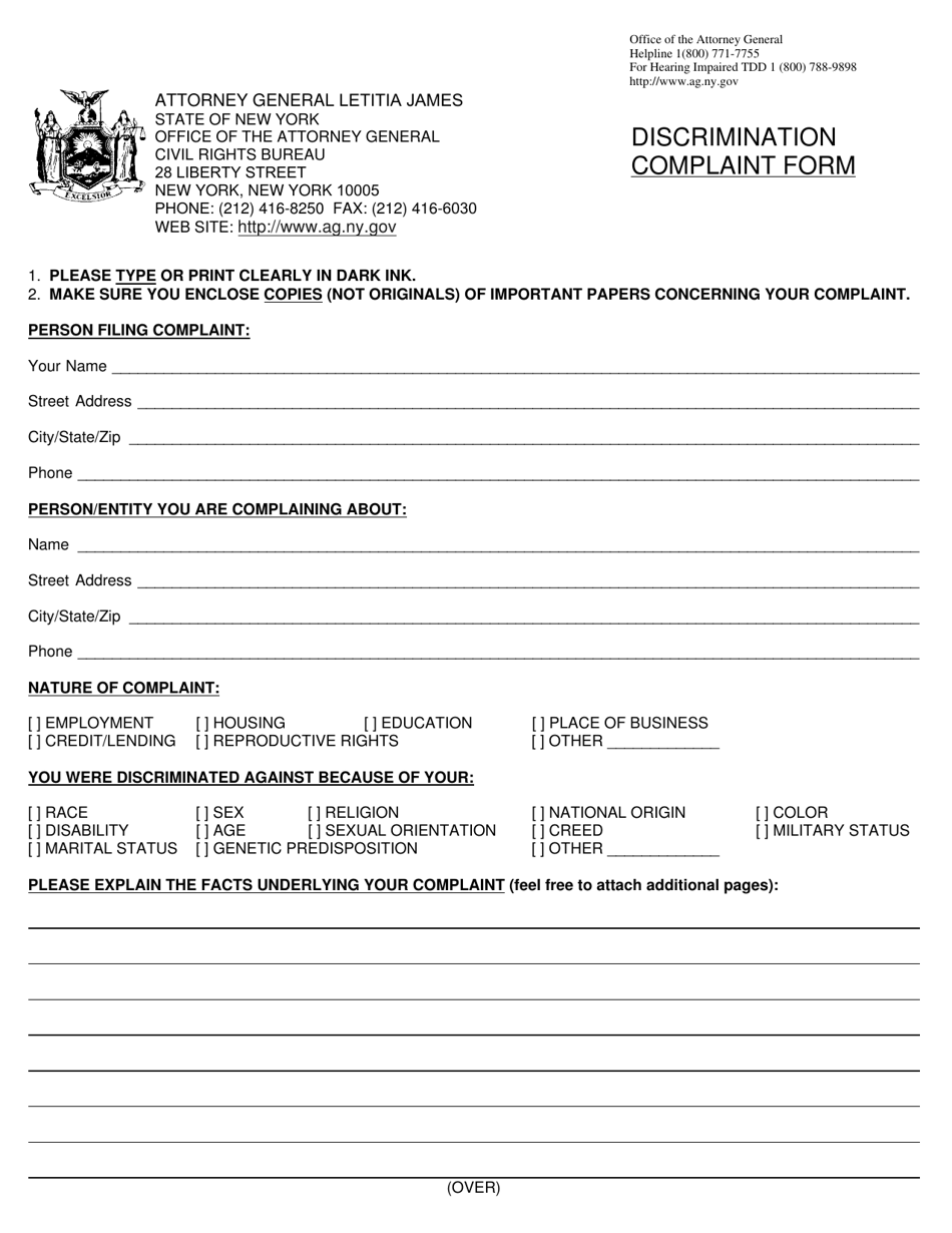 Form CRB002 Discrimination Complaint Form - New York, Page 1