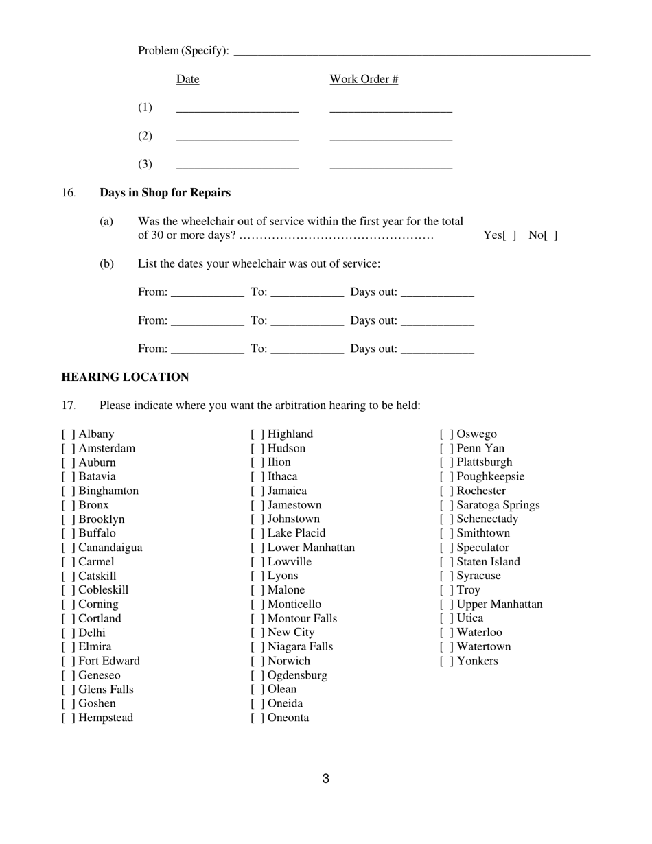 Form CFB009 New York Wheelchair Lemon Law Arbitration Program Request for Arbitration Form - New York, Page 4
