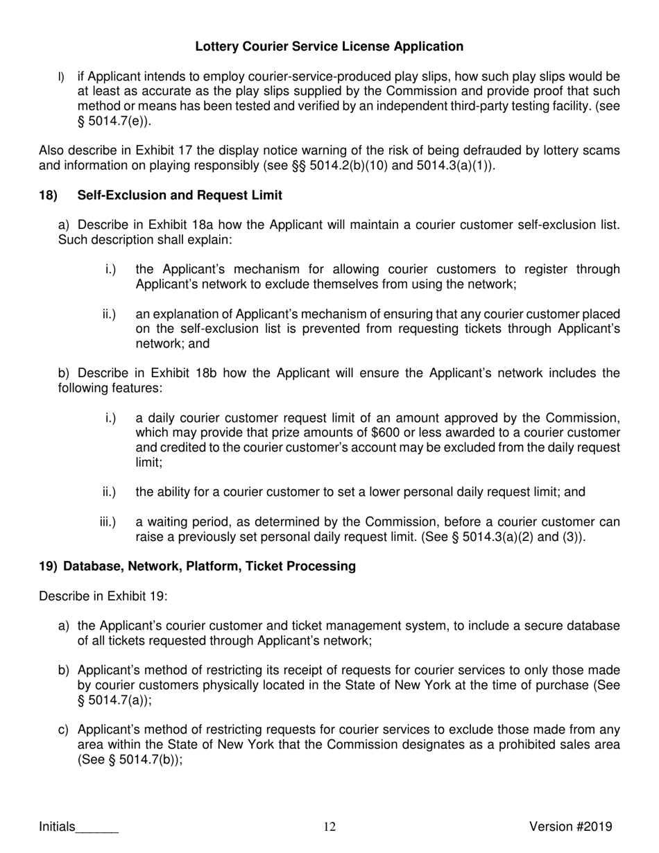 Lottery Courier Service License Application - New York, Page 12