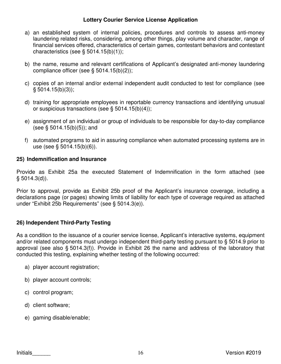 Lottery Courier Service License Application - New York, Page 16