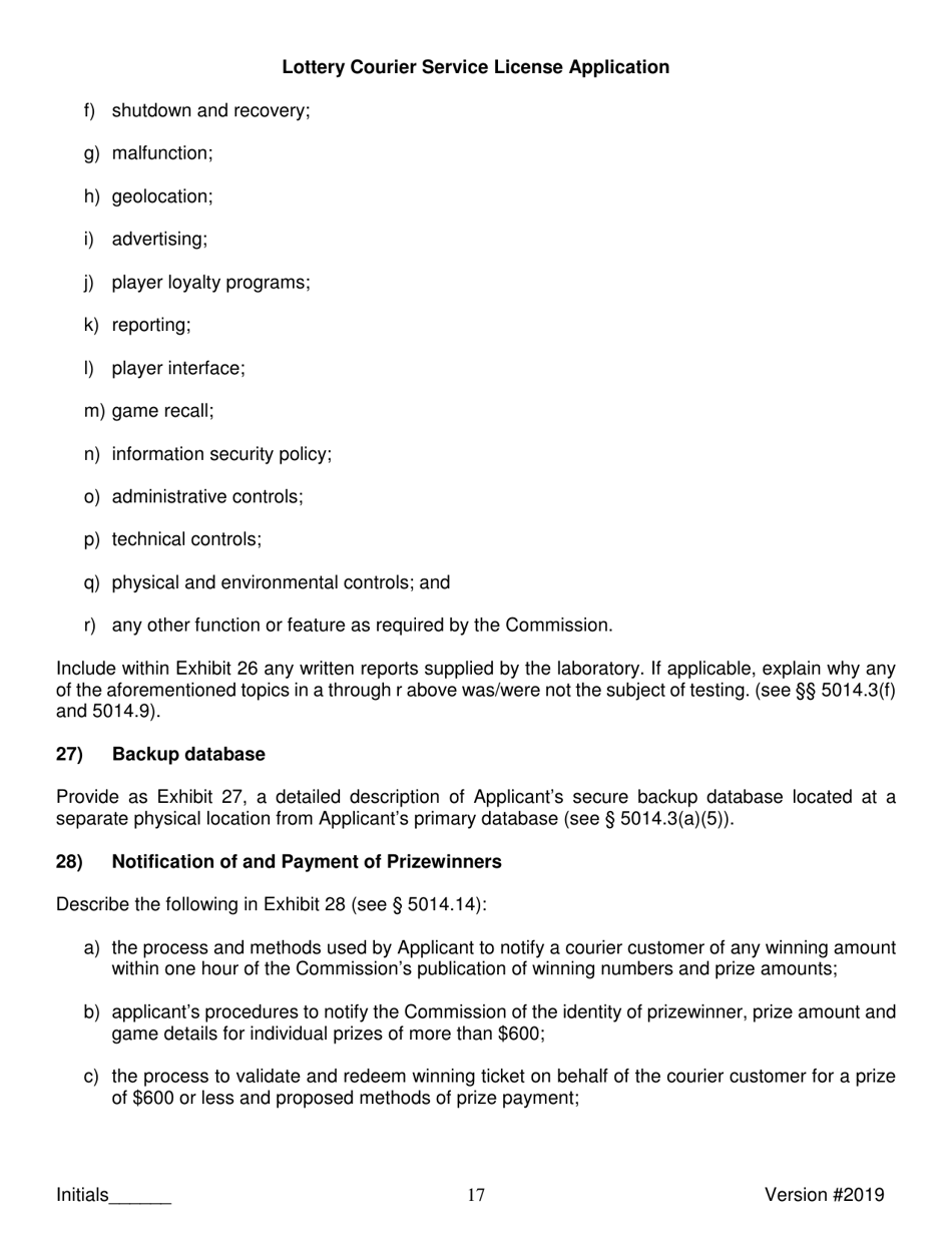 Lottery Courier Service License Application - New York, Page 17