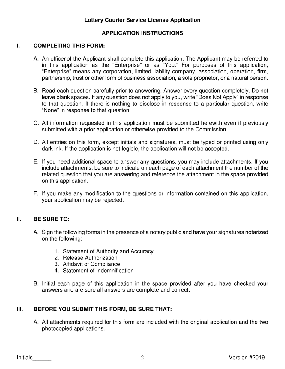 Lottery Courier Service License Application - New York, Page 2