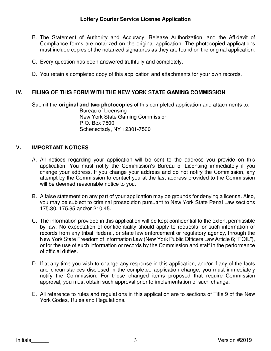 Lottery Courier Service License Application - New York, Page 3