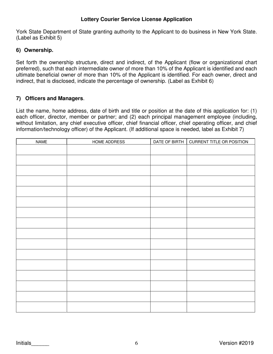 Lottery Courier Service License Application - New York, Page 6