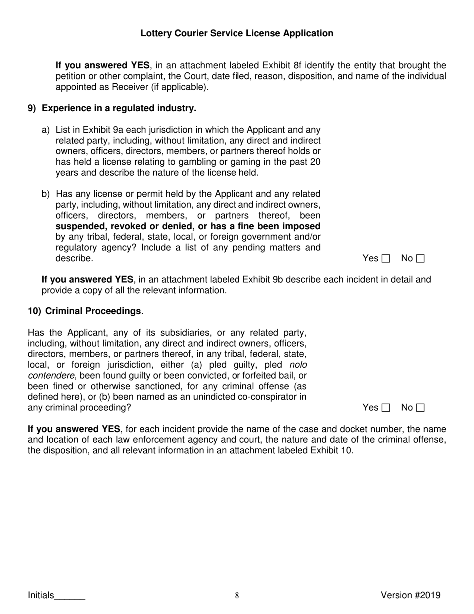 Lottery Courier Service License Application - New York, Page 8