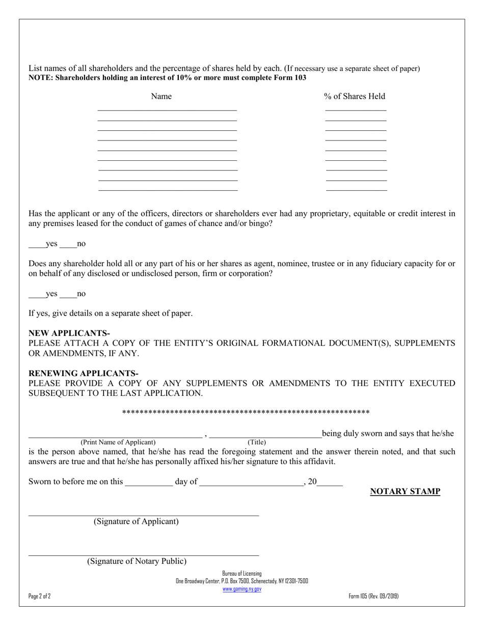 Form 105 Schedule Corporation Statement - New York, Page 2