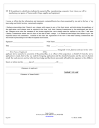 Form 106 Supplier License Application for Manufacturing or Distributing Games of Chance and/or Bingo Supplies and Equipment - New York, Page 2