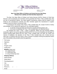 Document preview: New York State Office of Children and Family Services Safe Sleep Release From Liability and Hold Harmless Agreement - New York