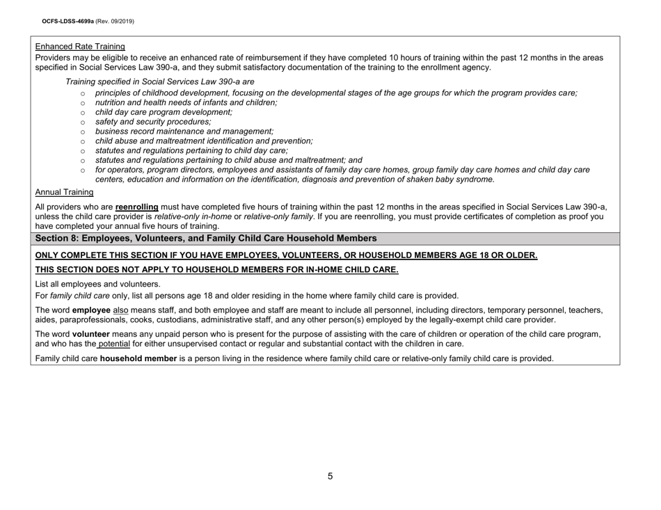 Instructions for Form OCFS-LDSS-4699 Enrollment Form for Provider of Legally-Exempt in-Home Child Care and Legally-Exempt Family Child Care - New York, Page 5