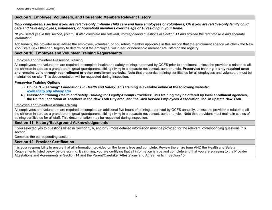 Instructions for Form OCFS-LDSS-4699 Enrollment Form for Provider of Legally-Exempt in-Home Child Care and Legally-Exempt Family Child Care - New York, Page 6