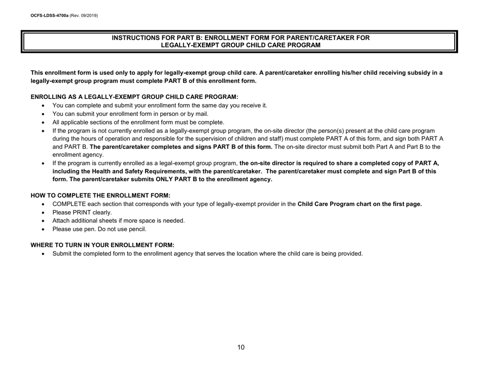 Instructions for Form OCFS-LDSS-4700 Part A Enrollment Form for Legally-Exempt Group Child Care Program - New York, Page 10