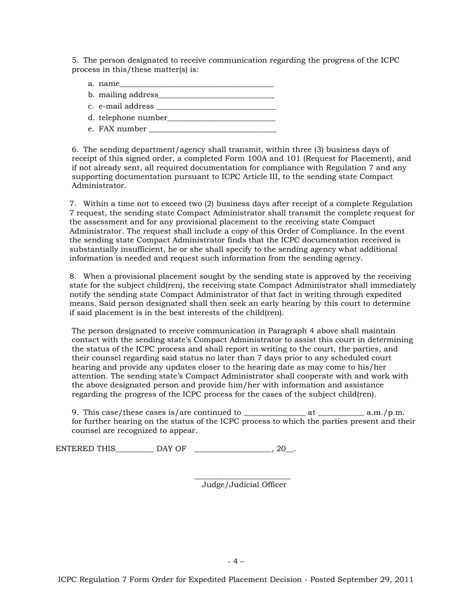 New York Regulation 7 Form Order for Expedited Placement Decision ...